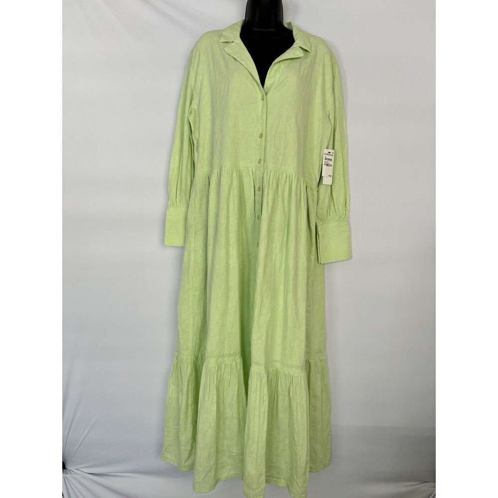 NWT Treasure And Bond Women’s Green Collared Button Up Cotton Dress Women Size L